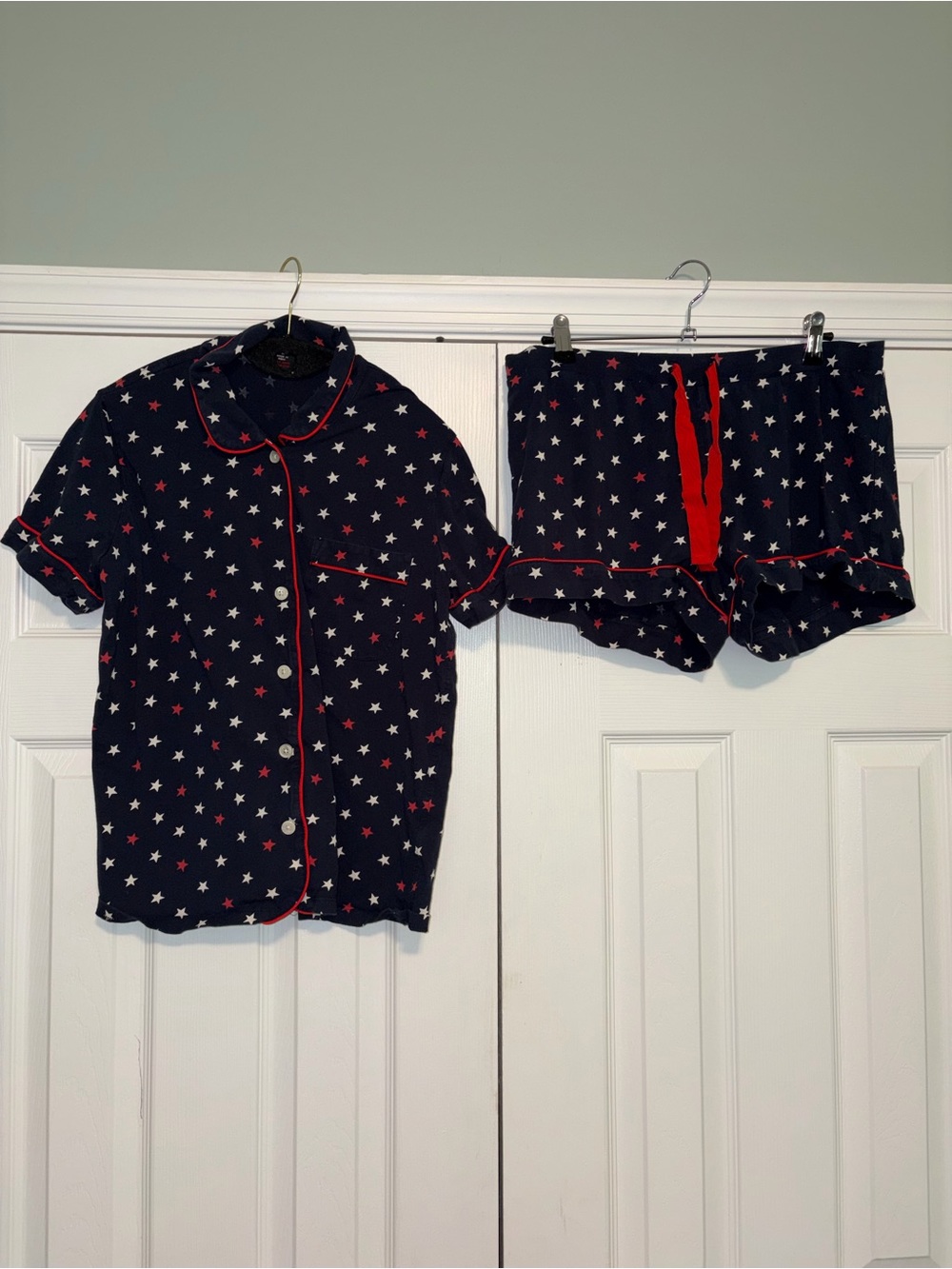J. Crew Women's M 2-Piece Star Pajama Set Collared Button Top w shorts